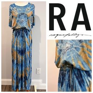 Raquel Allegra Tie Dye Maxi Dress. Tshirt. Blue orange. Sz 0, XS